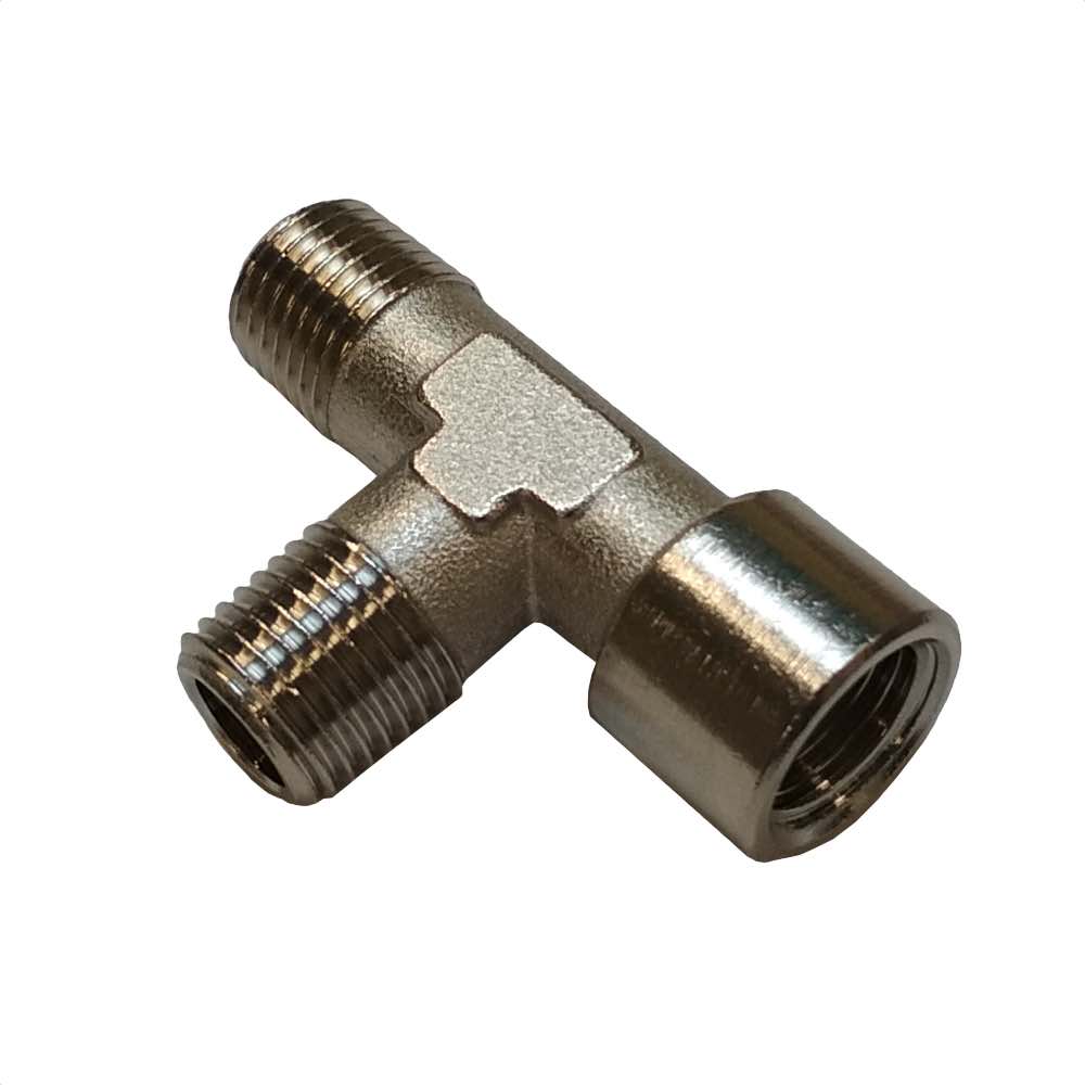 Fitting - 1/4" M - 1/4" M - 1/4" F - T-Stuk - Messing Nickel Plated